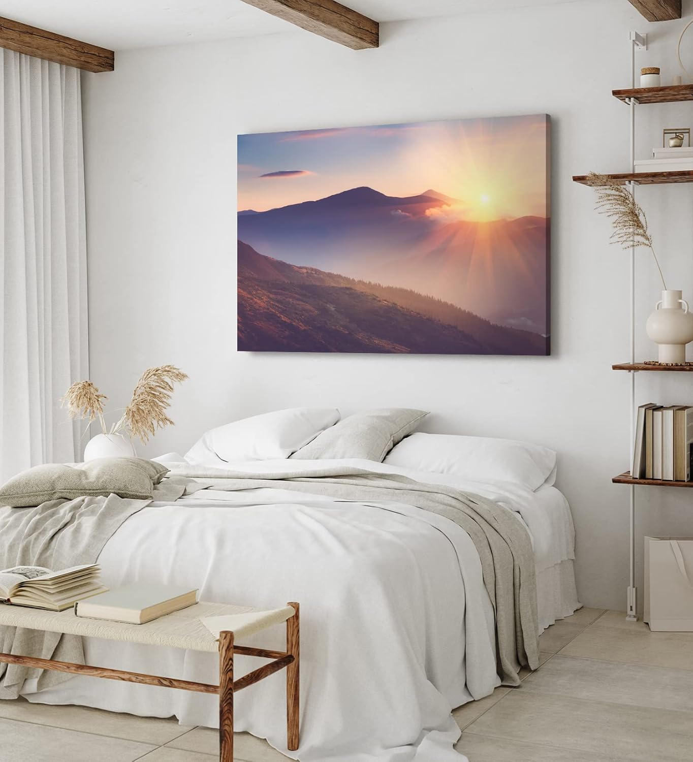 Paul Sinus Wandbild 120x80cm Berge Sonnenstrahl Berglandschaft Sonnenuntergang Gebirge