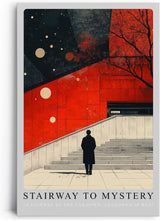 Paul Sinus Leinwandbild 40x60cm Stairway to Mystery Leinwandbild geheimnisvolle Treppe vor roter Wand faszinierende Mischung aus Architektur