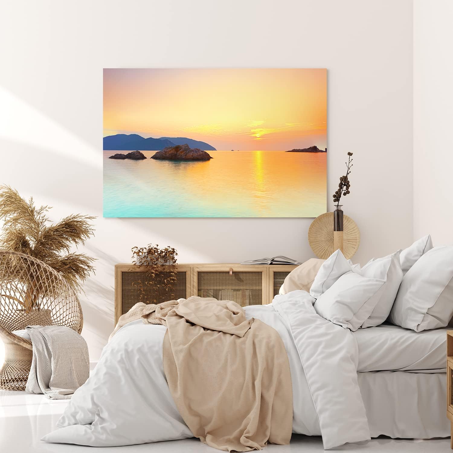 Paul Sinus Wandbild 120x80cm Thailand Meer Sonnenuntergang Berge Felsen roter Himmel