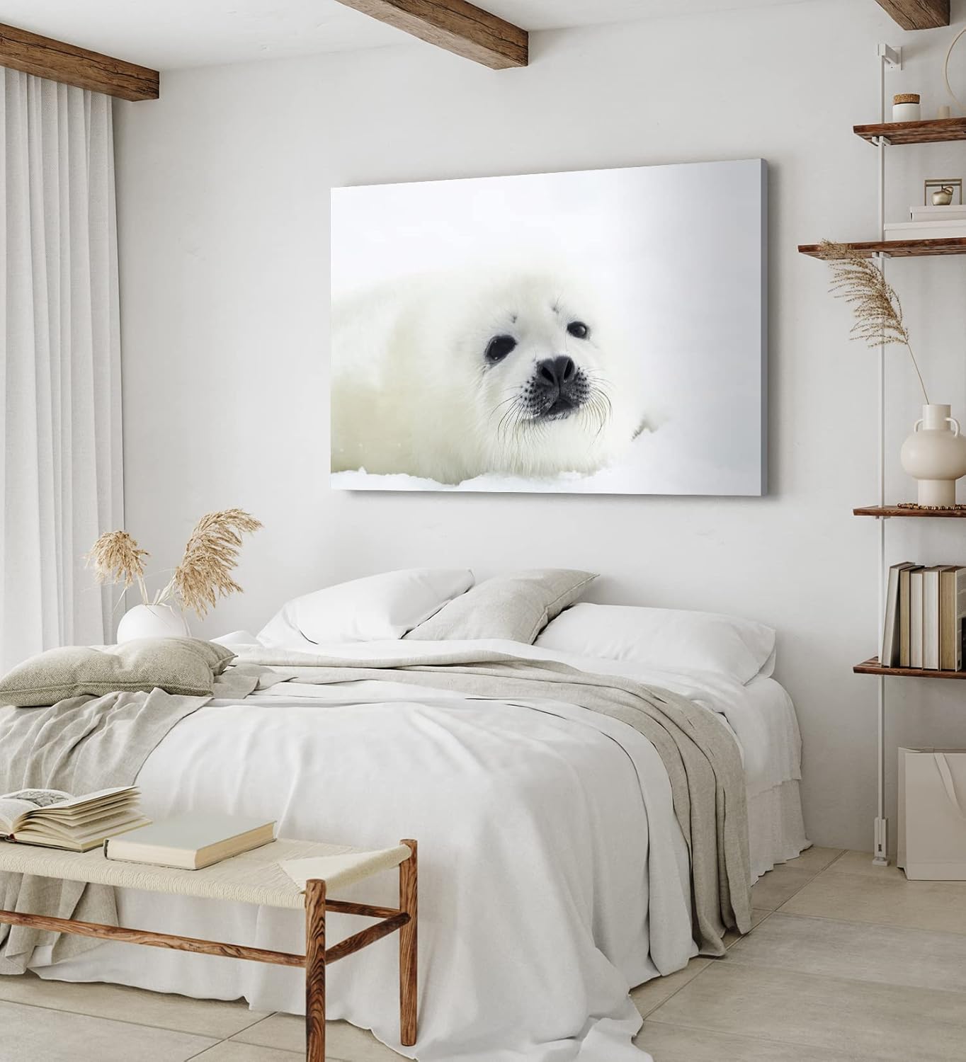 Paul Sinus Wandbild 120x80cm Weiße Robbe Robbenbaby Schnee Tierfotografie
