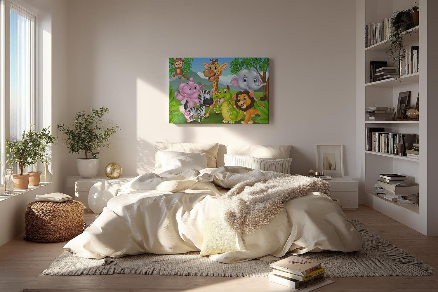Sinus Art Wandbild 120x80cm Fröhliche Tiergruppe in cartoonhafter Darstellung – ideal für Kinderzimmer