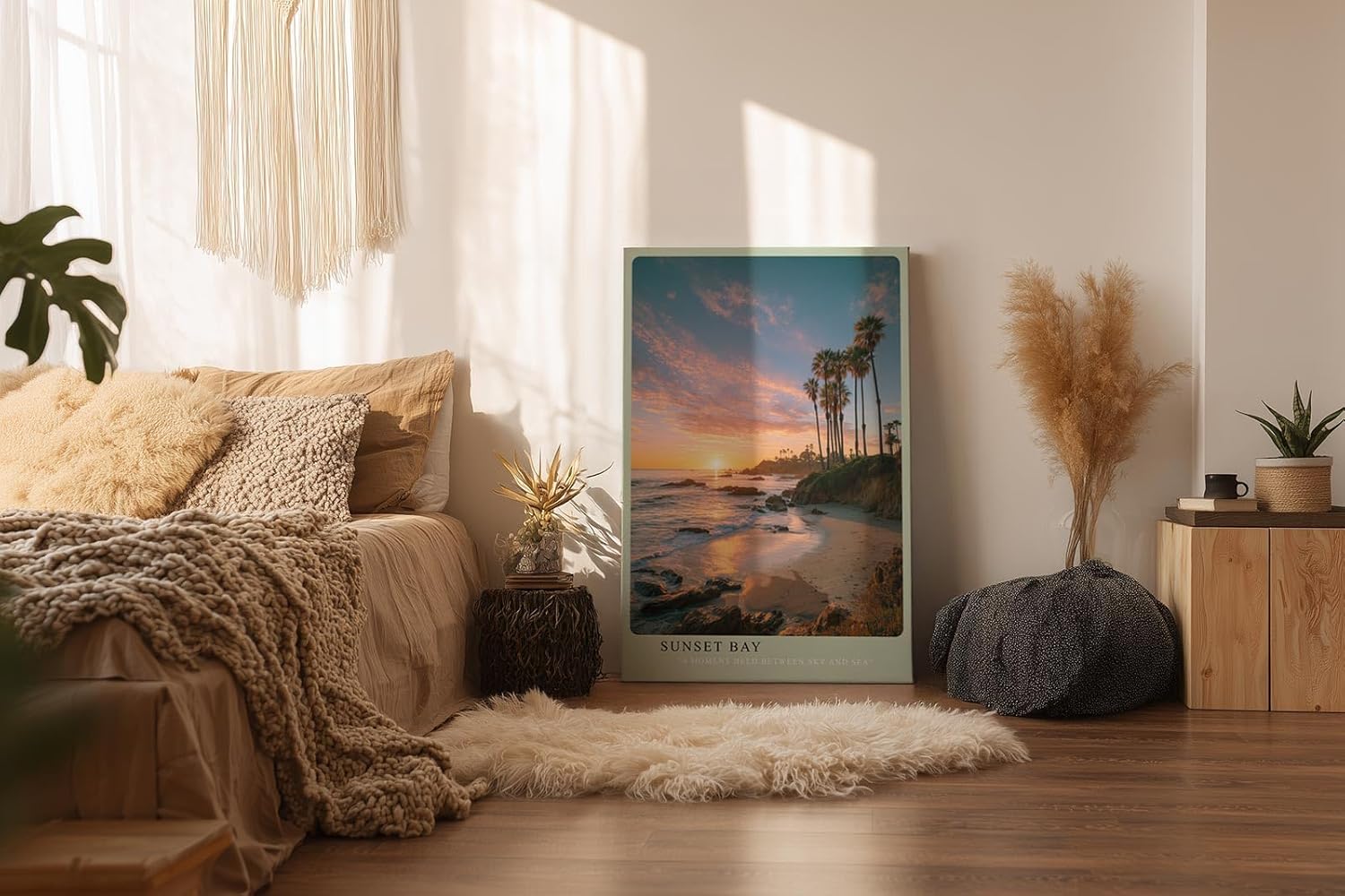 Paul Sinus Wandbild in 40x60cm Sunset Bay mit malerischem Sonnenuntergang und Palmenküste für entspannte Wandgestaltung