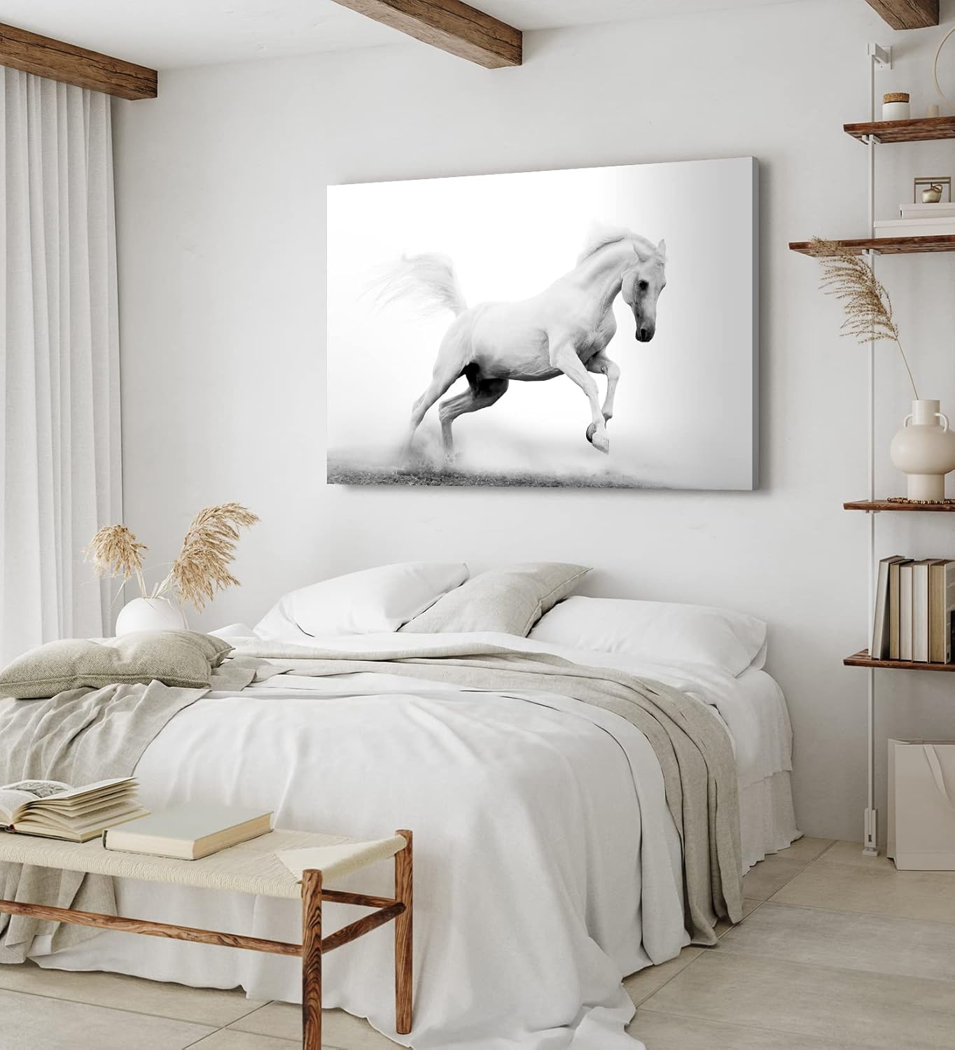 Paul Sinus Wandbild 120x80cm Weißes Pferd Wildpferd Schwarz Weiß Fotokunst