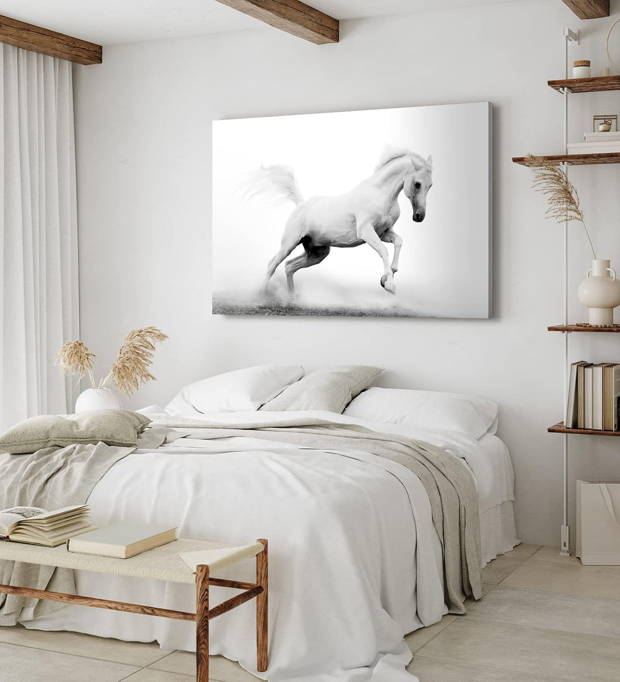 Paul Sinus Wandbild 120x80cm Weißes Pferd Wildpferd Schwarz Weiß Fotokunst