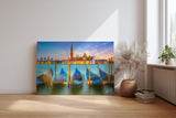 Sinus Art Wandbild 120x80cm Gondeln schaukeln vor San Giorgio Maggiore im warmen Licht der untergehenden Sonne