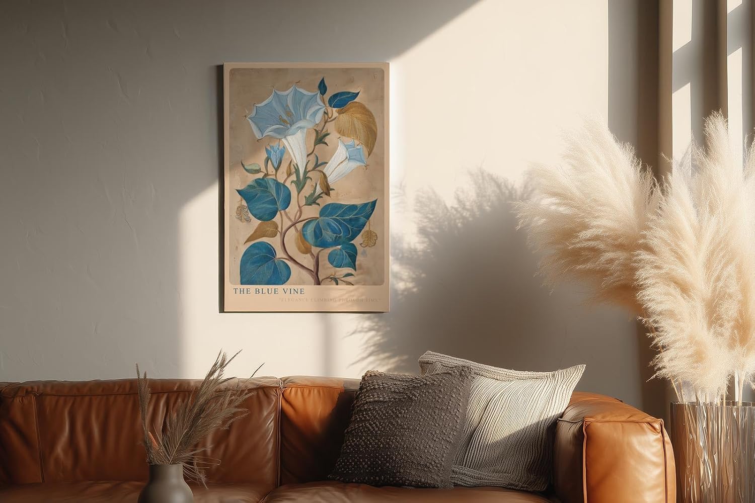 Paul Sinus Wandbild in 40x60cm The Blue Vine Botanische Illustration einer blauen Kletterpflanze mit feinen Blüten und Blättern