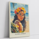 Paul Sinus Leinwandbild 80x120cm Aloha Spirit – Frau, Hawaii, Tropen, Blumenkranz, Strand, Ozean, Sonne, Natur, Exotik, Schönheit, Wärme, Leichtigkeit