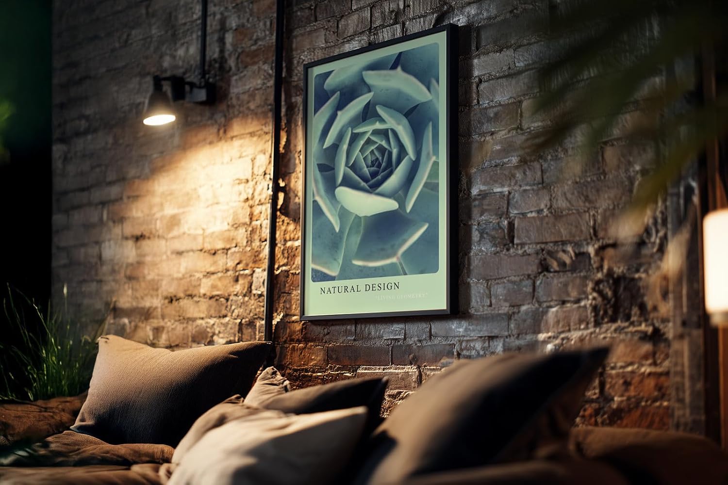 Paul Sinus Kunstdruck 40x60cm Natural Design – Sukkulente in spiralförmiger Anordnung und kühler Farbwelt