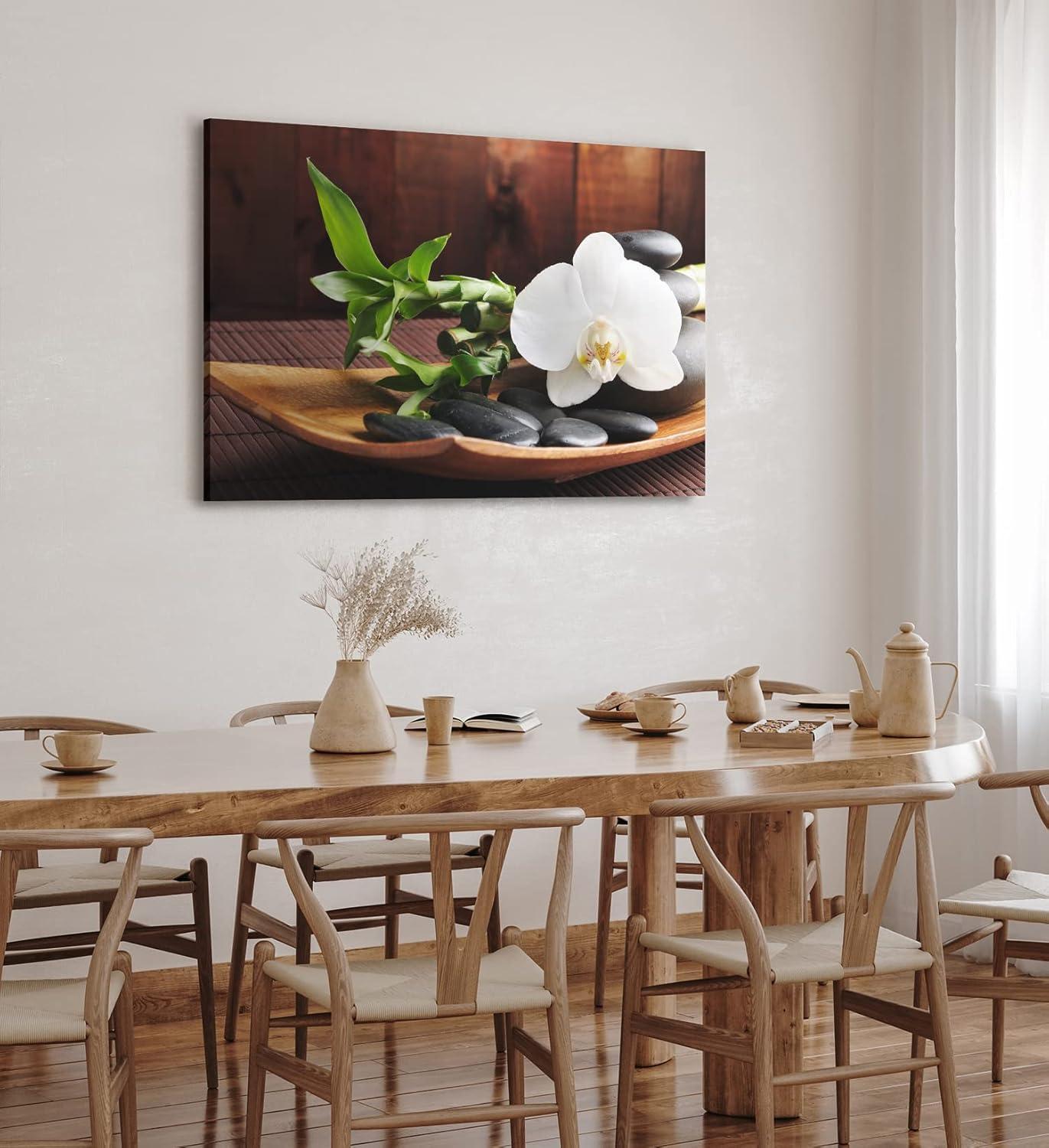 Paul Sinus Wandbild 120x80cm Feng Shui Orchidee weiße Blüte schwarze Steine Harmonie