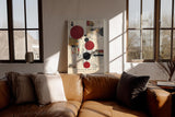 Paul Sinus Wandbild in 40x60cm Circular Rhythm – Geometrische Komposition aus roten, schwarzen und goldenen Kreisen mit strukturiertem Hintergrund