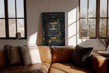 Paul Sinus Wandbild in 40x60cm The Return of the Sky Gods – Goldene und blaue Hieroglyphen mit futuristischen Raumschiffen