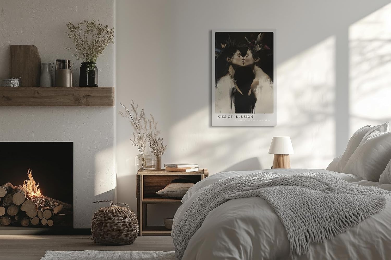 Paul Sinus Leinwandbild 40x60cm surrealer Kuss zweier Frauen in verträumter Spiegelung mit dunkler Eleganz – kunstvolles Leinwandbild