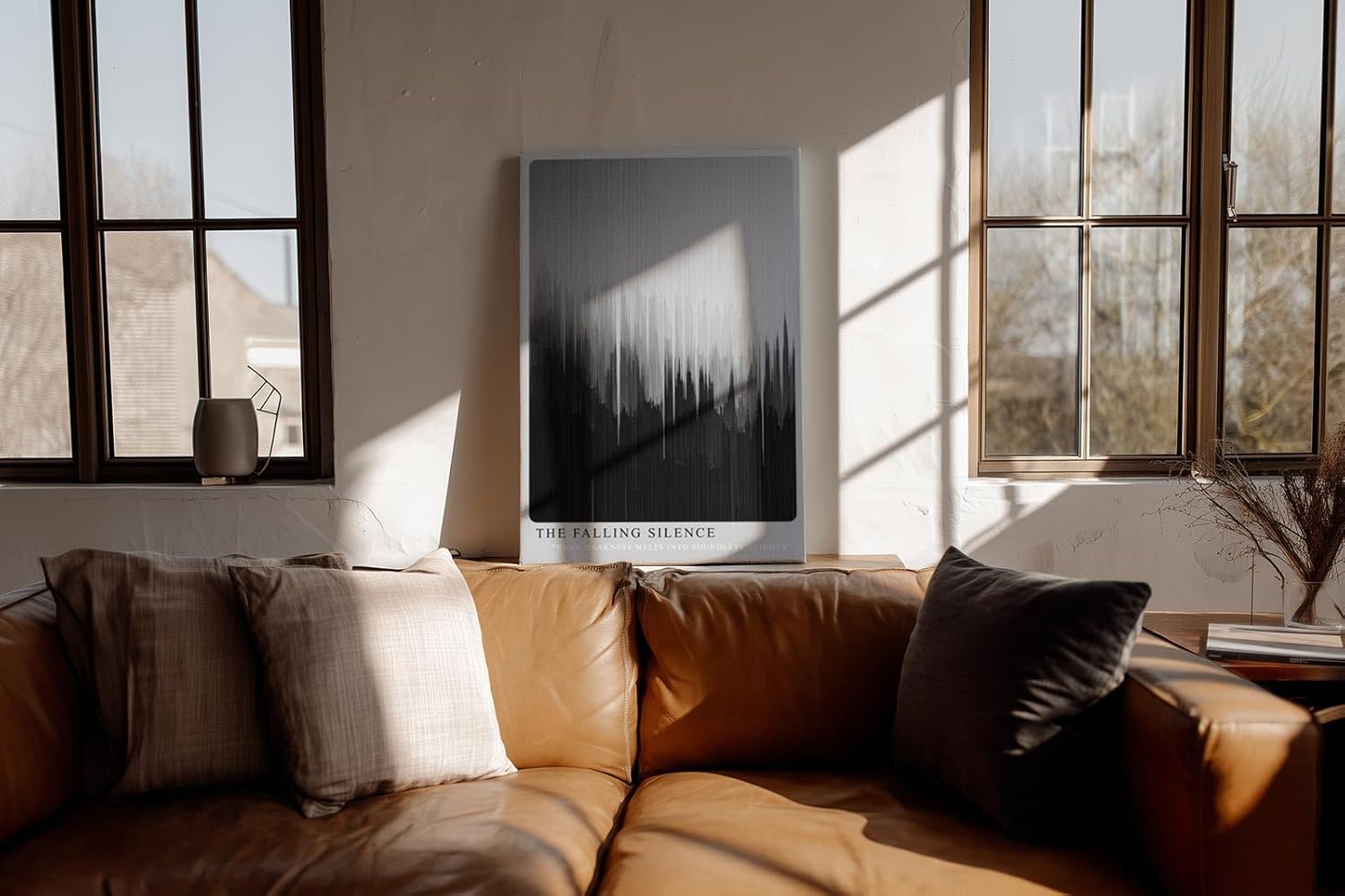 Paul Sinus Wandbild in 80x120cm The Falling Silence – Minimalistische Kunst mit vertikalen Farbverläufen in Schwarz und Grau