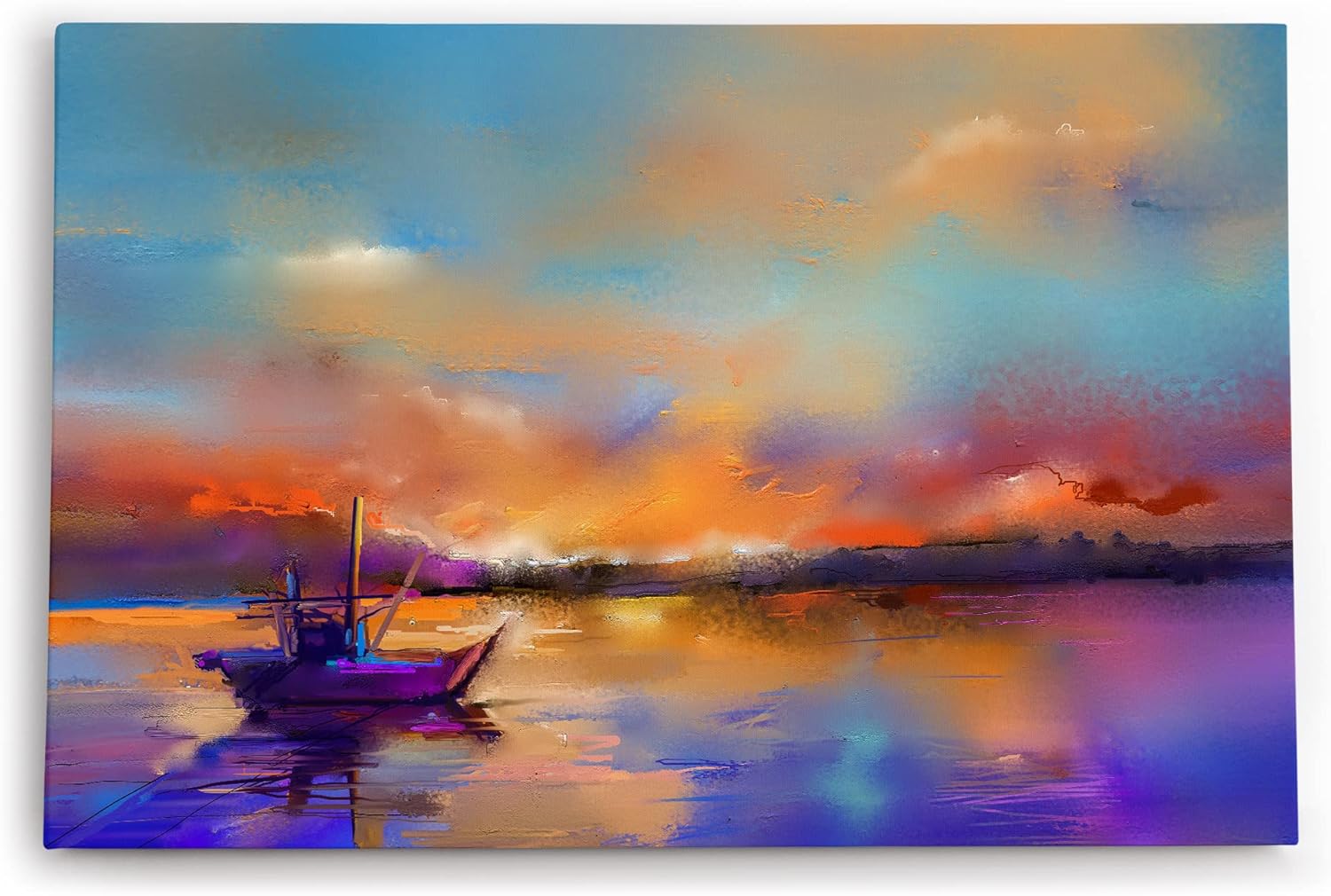 Paul Sinus Wandbild 120x80cm Sonnenaufgang Fischerboot Meer Horizont Abstrakt