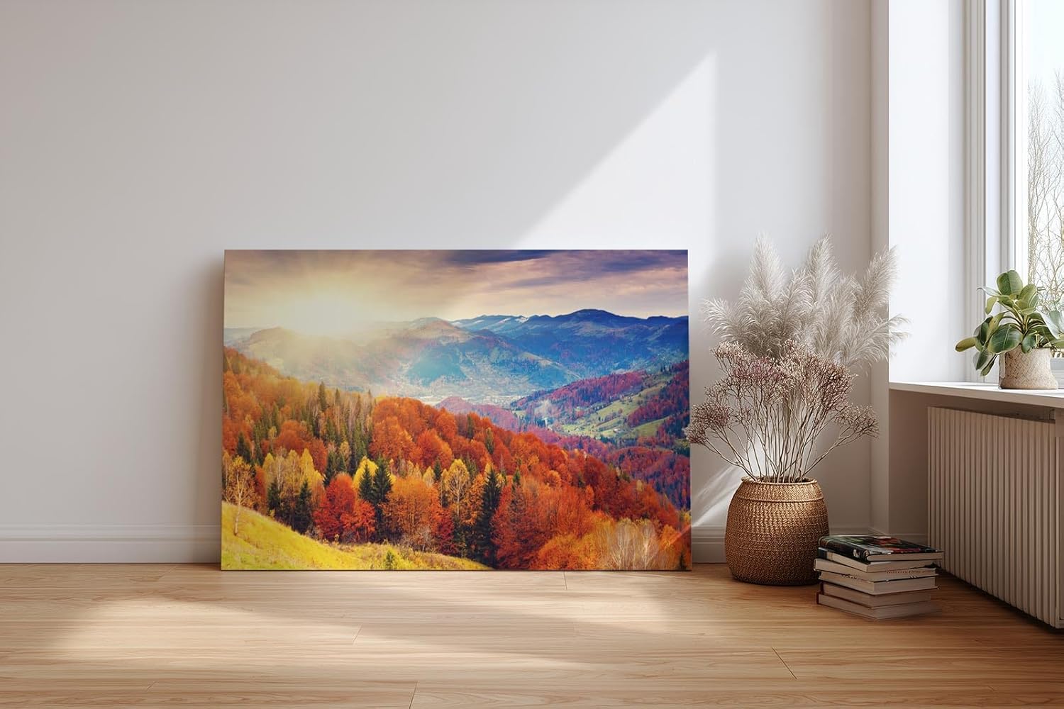 Sinus Art Wandbild 120x80cm Farbintensive Hügellandschaft im Morgenlicht – warm, lebendig und atmosphärisch