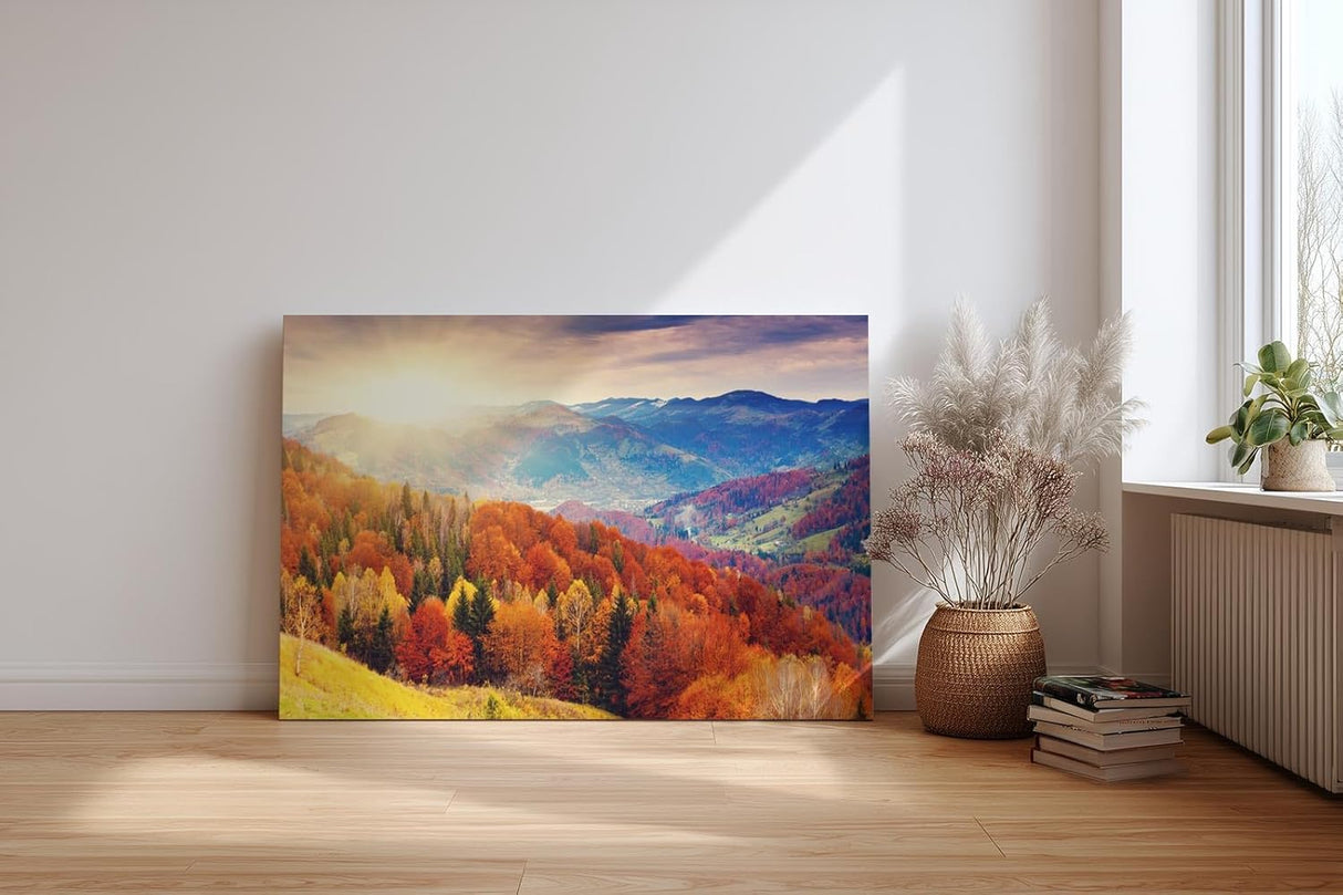 Sinus Art Wandbild 120x80cm Farbintensive Hügellandschaft im Morgenlicht – warm, lebendig und atmosphärisch