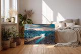 Sinus Art Wandbild 120x80cm Beeindruckende Aussicht auf norwegisches Fjordtal mit mutiger Person auf Felsvorsprung