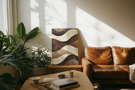 Paul Sinus 60x90cm Wandbild, Stilvolle Dynamik in Fokuswellen – moderne Retro-Wellen in erdigen Brauntönen