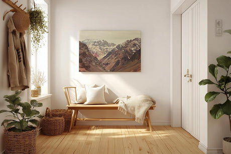 Sinus Art Wandbild 120x80cm Felsige Gebirgsketten mit schneebedeckten Gipfeln in beeindruckender Tiefe