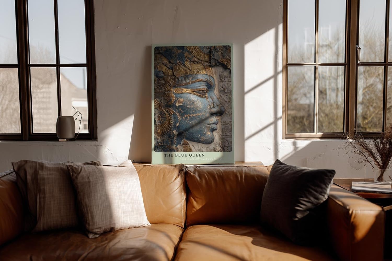 Paul Sinus Wandbild in 40x60cm The Blue Queen – Ägyptisches Königinnenprofil in Blau-Gold mit feinen Reliefdetails