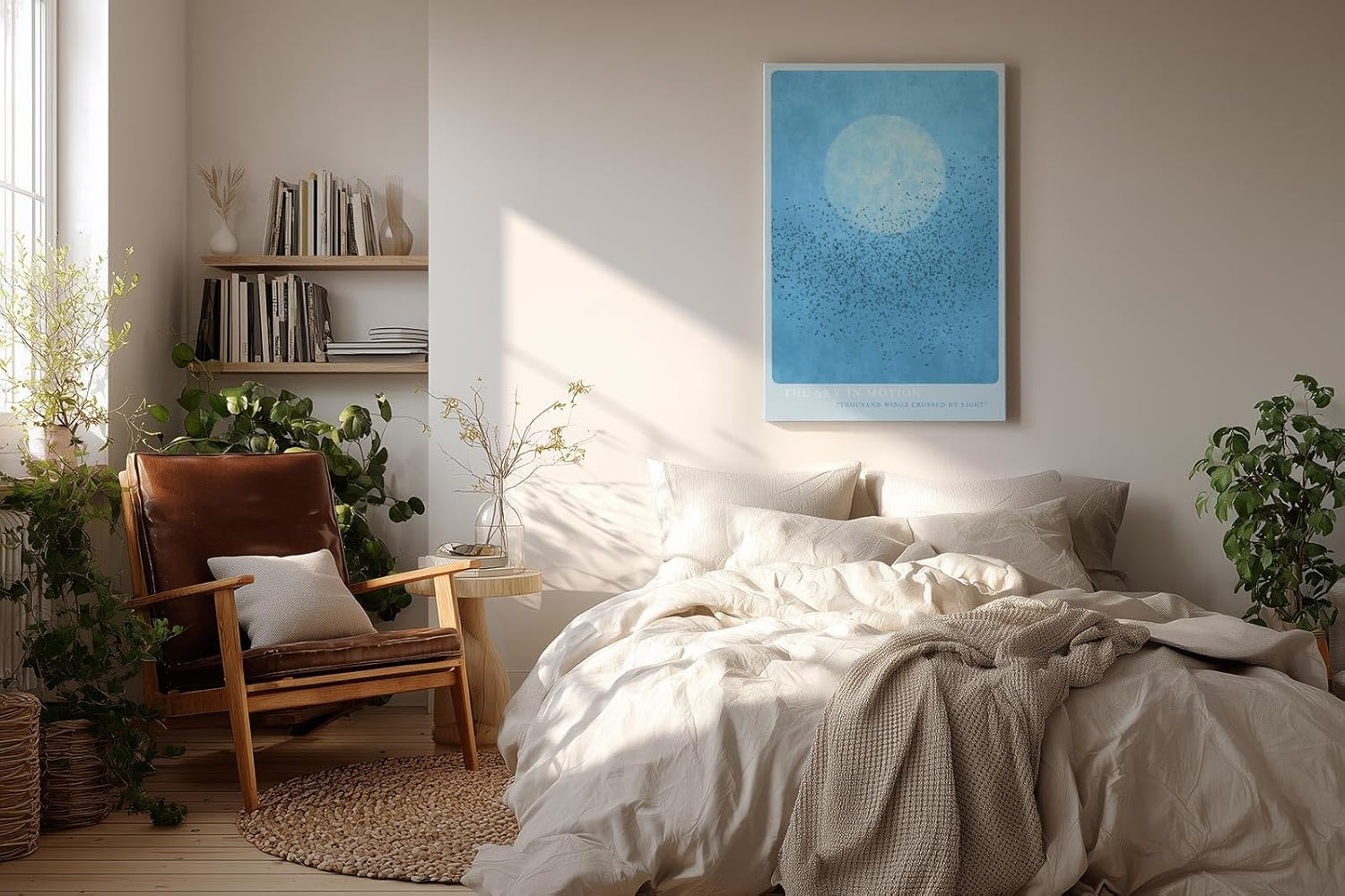 Paul Sinus Wandbild in 40x60cm Vogelschwarm vor großem Mond auf blauem Himmel