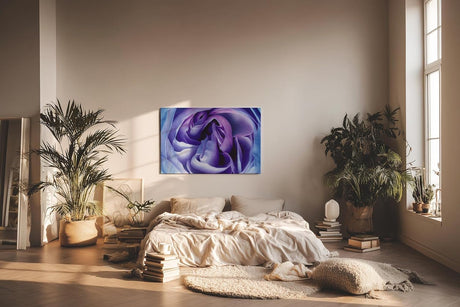 Sinus Art Wandbild 120x80cm Faszinierende Blütenwirbel in violetten und blauen Farbtönen mit edler Ausstrahlung