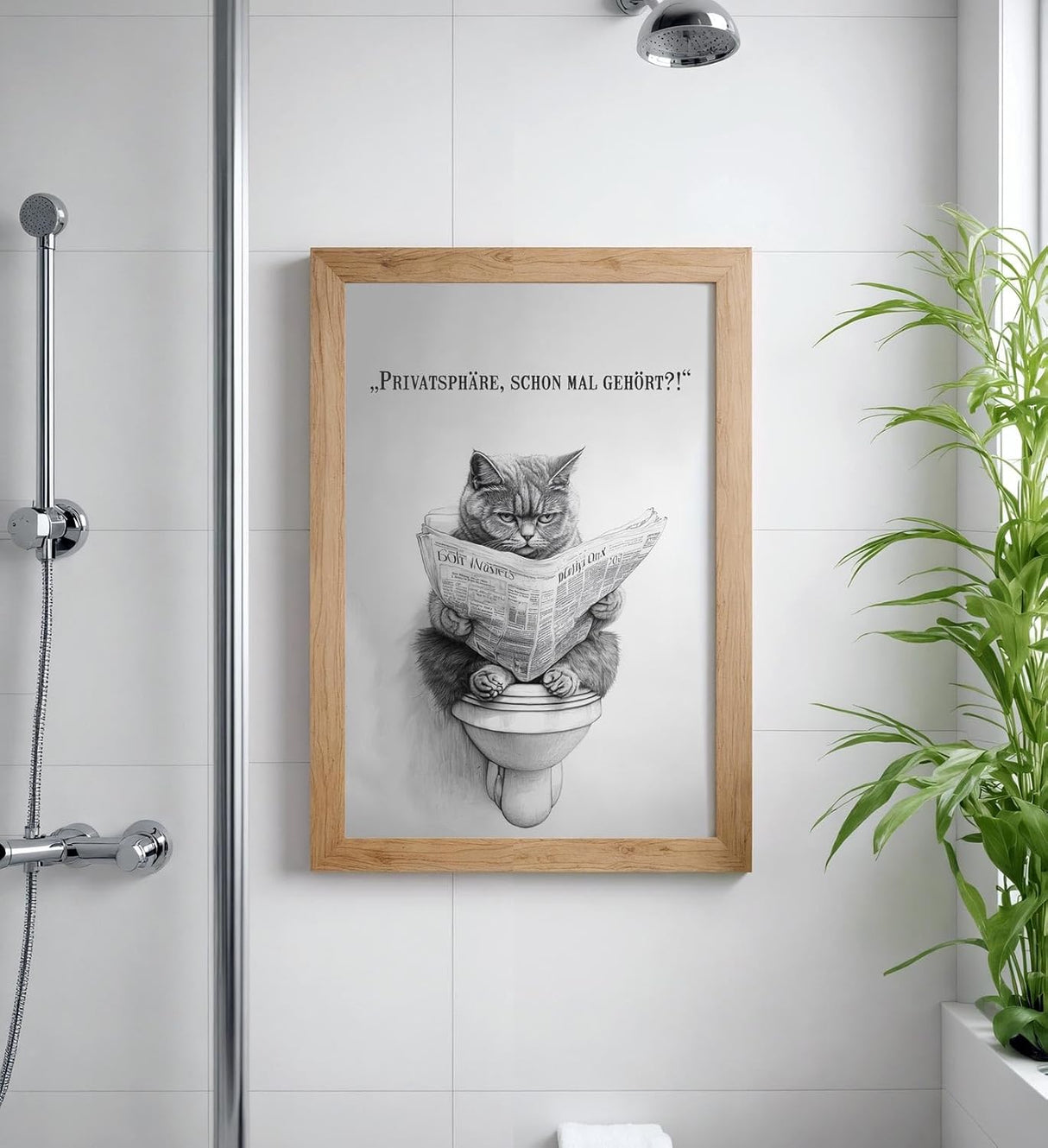 Paul Sinus Poster/Leinwandbild/Rahmenoption Lustiges Katzenbild – Freche Klo-Deko fürs Gäste-WC – Perfekt für Humorvolle