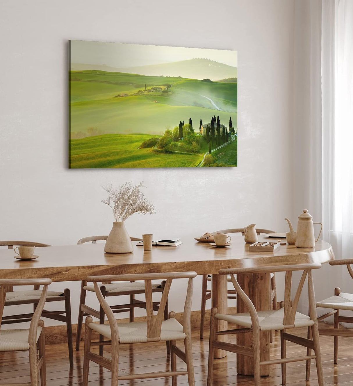 Paul Sinus Wandbild 120x80cm Toskana Landschaft Italien Finca Morgentau Grün