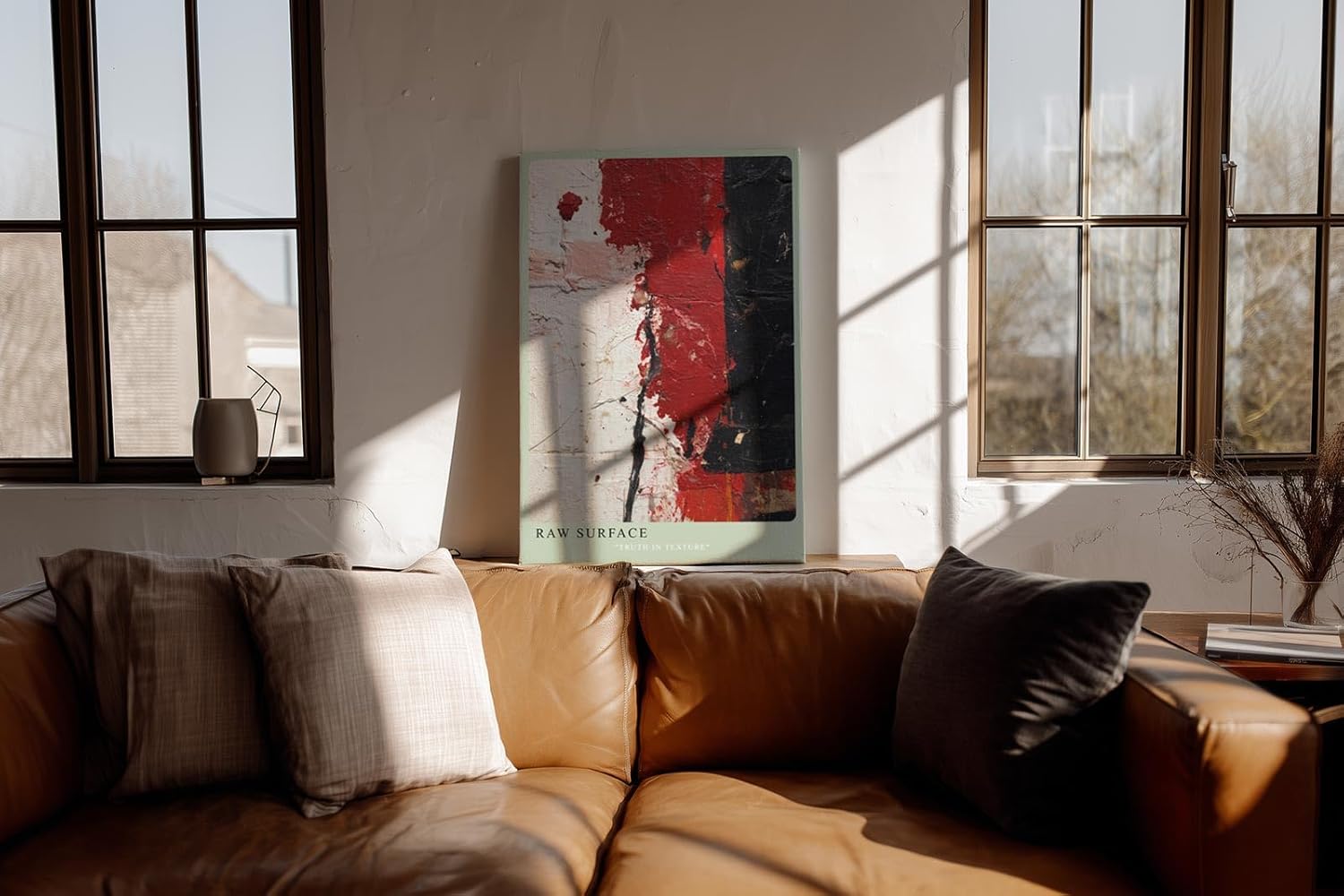 Paul Sinus Wandbild in 40x60cm Raw Surface – Abstrakte Strukturen in kräftigem Rot, Schwarz und Weiß mit markanter Textur