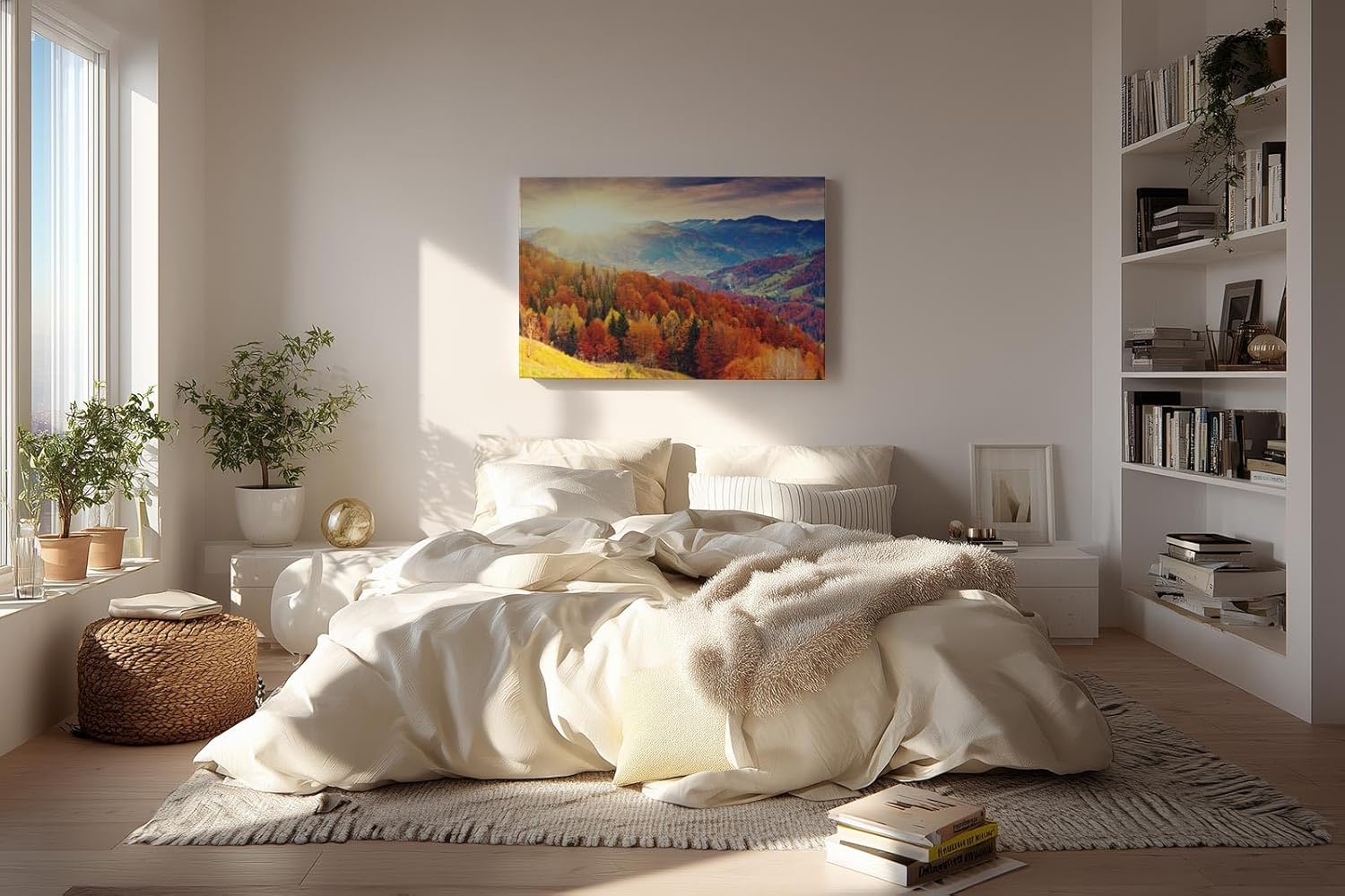 Sinus Art Wandbild 120x80cm Farbintensive Hügellandschaft im Morgenlicht – warm, lebendig und atmosphärisch