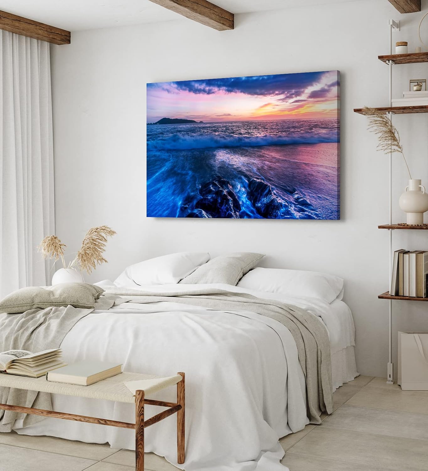 Paul Sinus Wandbild 120x80cm Meer Ozean Strand Horizont Violett Sonnenuntergang