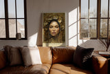 Paul Sinus Wandbild in 40x60cm The Divine Bloom – Majestätisches Porträt mit goldener Blumenkrone und feinen Details