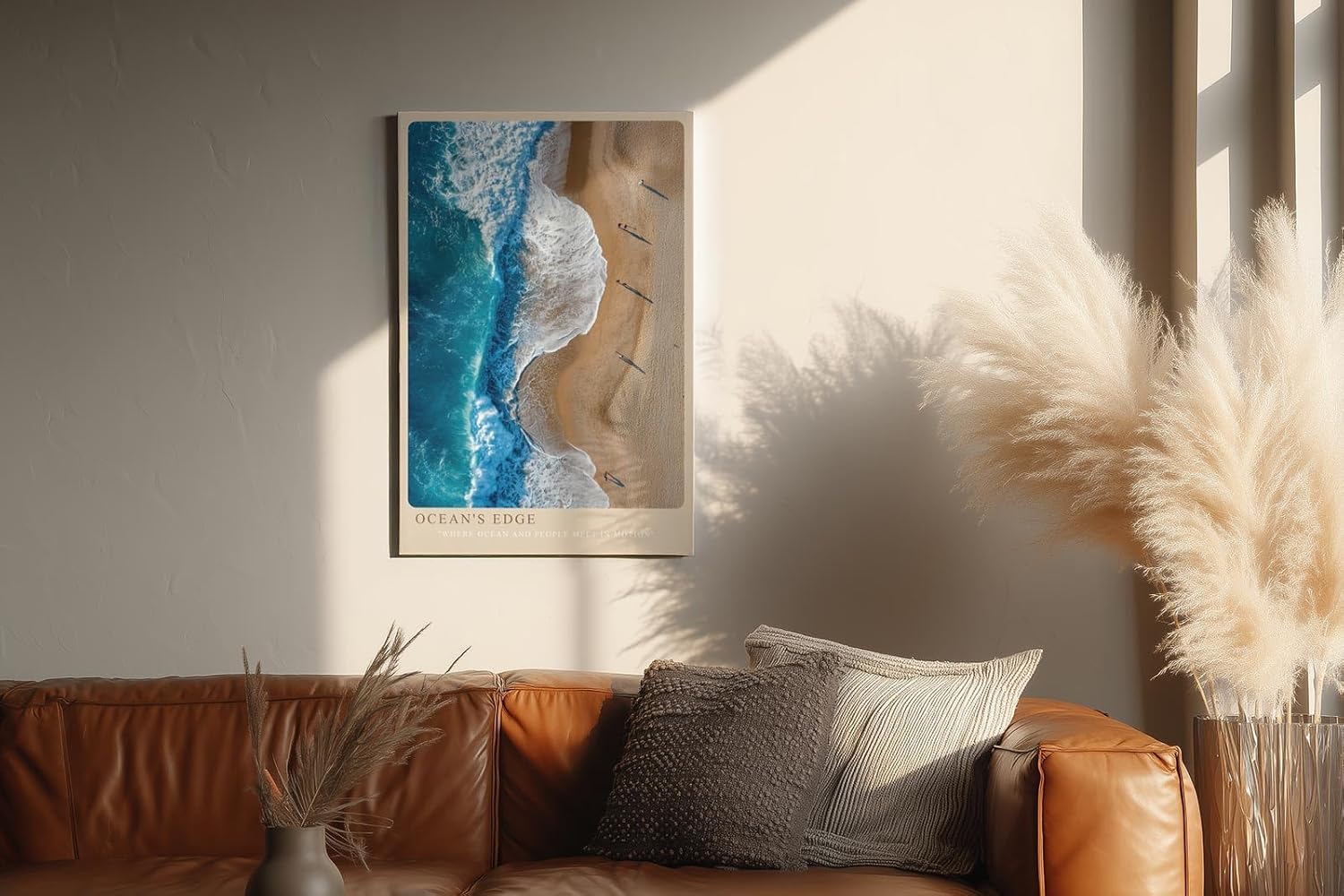 Paul Sinus Wandbild in 40x60cm Ocean's Edge – Luftaufnahme von Wellen und Sandstrand in Blauund Beigetönen