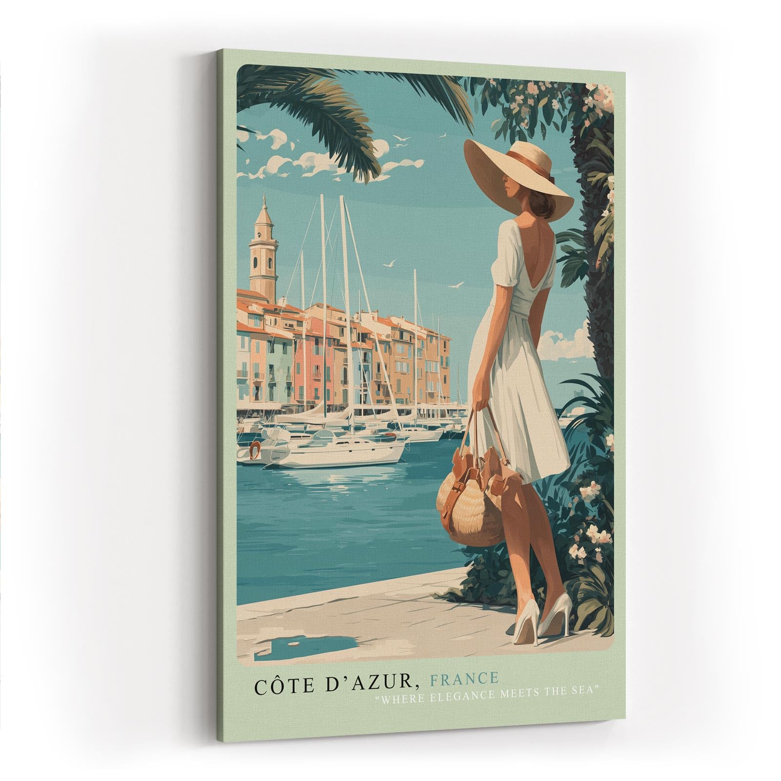 Paul Sinus Wandbild in 40x60cm Côte d’Azur Frankreich Frau am Hafen mediterrane Eleganz auf Leinwand