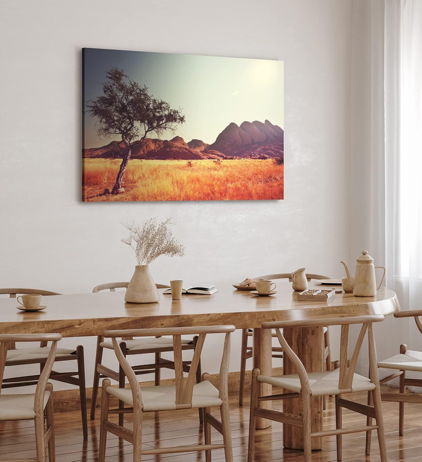 Wandbild 120x80cm Afrikanischen Grasland Berge Baum Natur Wildnis