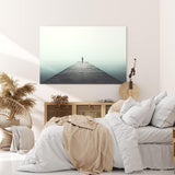 Paul Sinus Wandbild 120x80cm Meer Holzsteg Businessman Regenschirm Grau Regen