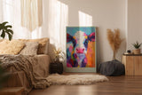 Paul Sinus Wandbild in 80x120cm Colorful Cutie – Buntes Kuh-Porträt im modernen Acrylstil, farbenfrohe Kunst für ein lebendiges Ambiente