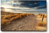 Sinus Art Wandbild 120x80cm Sandweg durch Dünen in goldener Abendstimmung für entspannte Raumwirkung