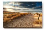 Sinus Art Wandbild 120x80cm Sandweg durch Dünen in goldener Abendstimmung für entspannte Raumwirkung