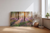 Sinus Art Wandbild 120x80cm Waldszene mit violetten Blüten und einfallender Sonne für verträumte Atmosphäre