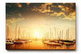 Sinus Art Wandbild 120x80cm Wunderschöner Sonnenuntergang über ruhigem Wasser mit segelnden Booten