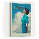 Paul Sinus Wandbild in 40x60cm The Blue Goodbye mit stilvoller Frau im Retro-Look und Flugzeug am Himmel für elegante Wandgestaltung
