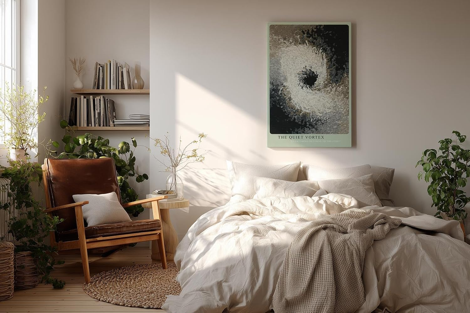 Paul Sinus Wandbild in 40x60cm The Quiet Vortex – Abstrakte Wirbelkomposition in Schwarz, Weiß und Brauntönen mit sanften Übergängen