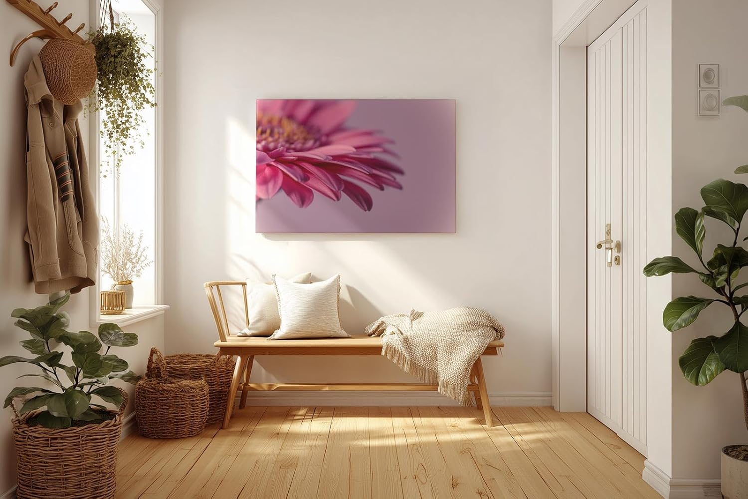Sinus Art Wandbild 120x80cm Faszinierende Nahaufnahme einer rosa Blüte für eine elegante und ruhige Raumwirkung
