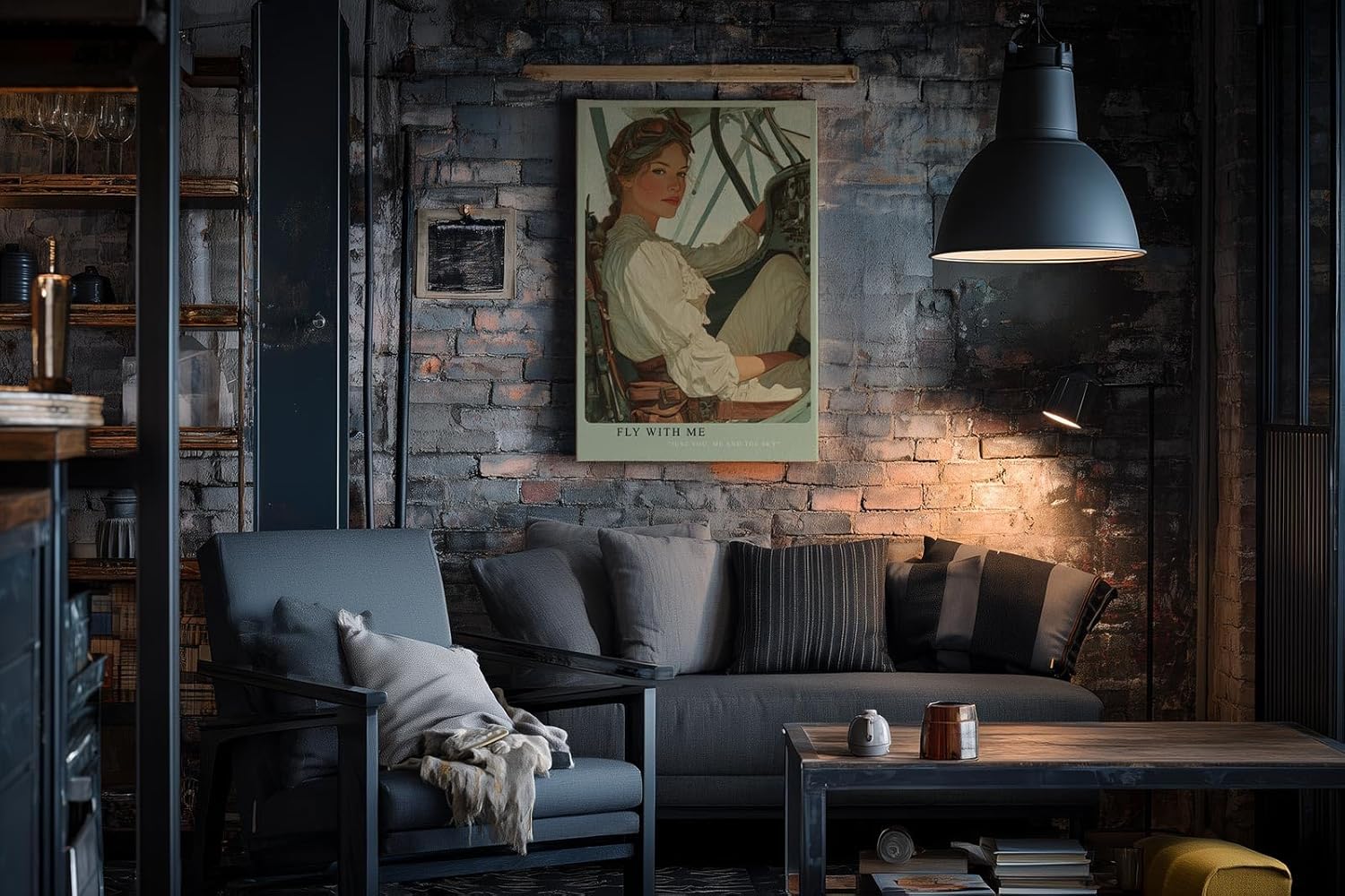 Paul Sinus Wandbild in 40x60cm Fly With Me – nostalgisches Pilotenporträt in Vintage-Illustrationsstil für stilvolle Raumgestaltung