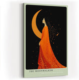 Paul Sinus Wandbild in 40x60cm The Moonwalker Illustration einer Frau im orangefarbenen Kleid vor Mondsichel mit eleganter, verträumter Ausstrahlung