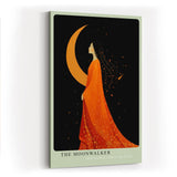 Paul Sinus Wandbild in 40x60cm The Moonwalker Illustration einer Frau im orangefarbenen Kleid vor Mondsichel mit eleganter, verträumter Ausstrahlung