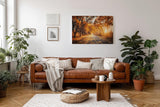 Sinus Art Wandbild 120x80cm Faszinierende Herbstallee mit goldenen Blättern und Lichtspiel in der Natur