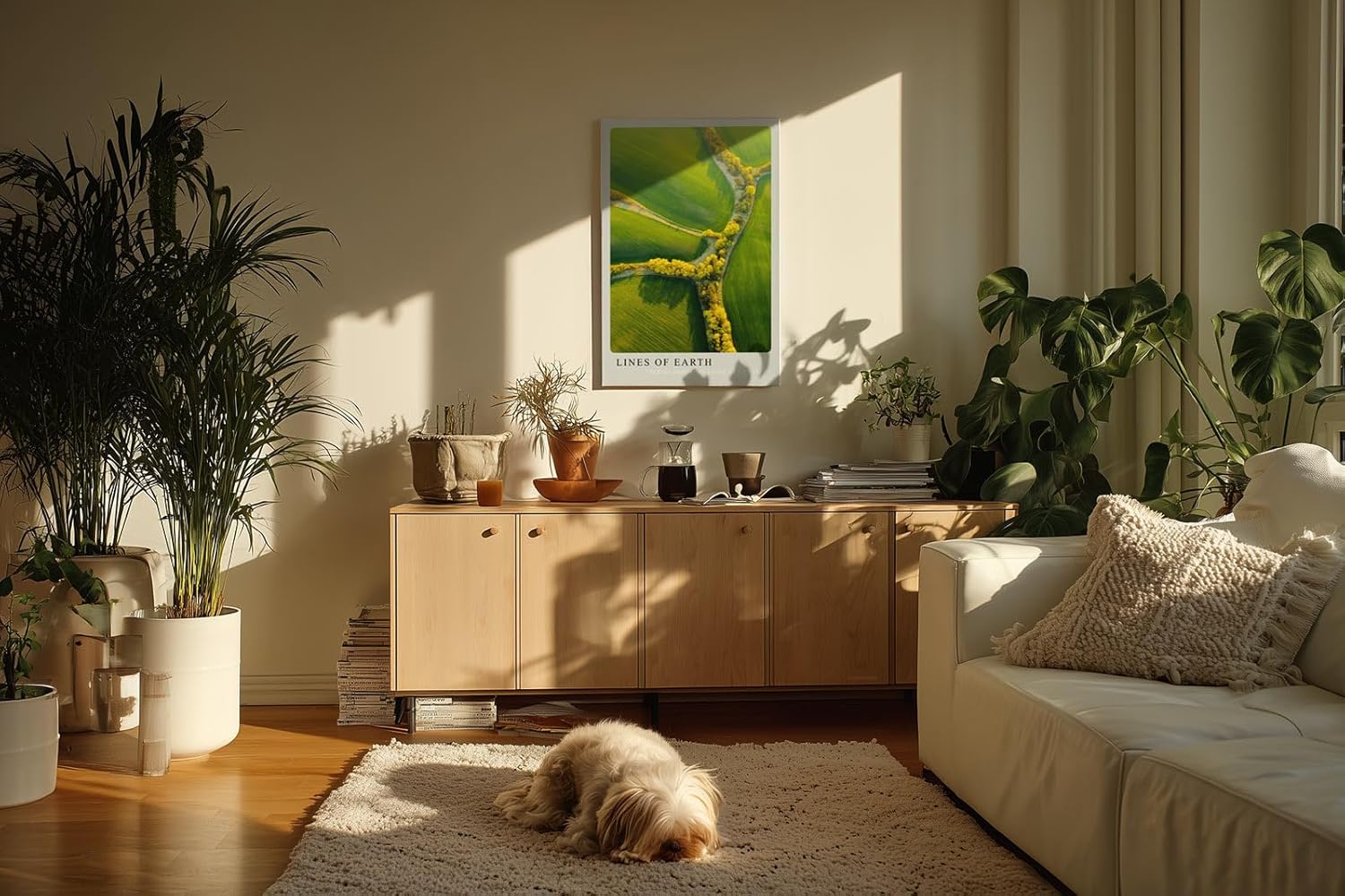 Paul Sinus Kunstdruck 40x60cm Lines of Earth mit Luftaufnahme von Feldern und gelben Baumlinien