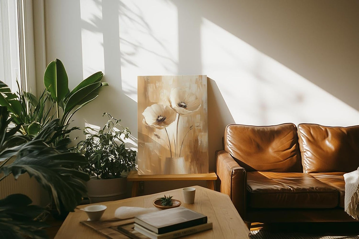 Paul Sinus 60x90cm Wandbild Blütenträume in Beige – Ausdrucksstarke Mohnblumen als stilvolles Highlight für elegante Wohnräume